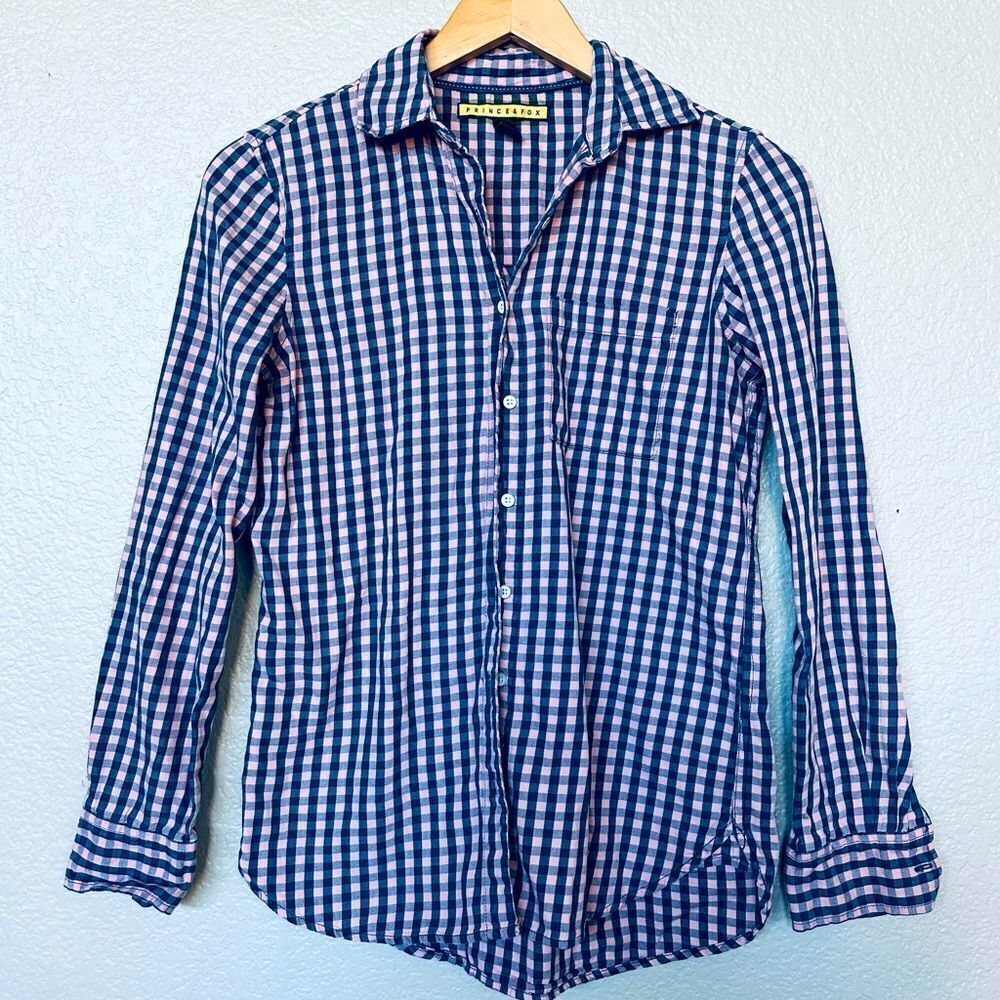 Prince & Fox Button Down Pink Blue Plaid Flannel Shirt S